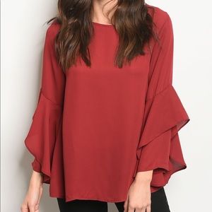 Wine Bell-Sleeve Blouse